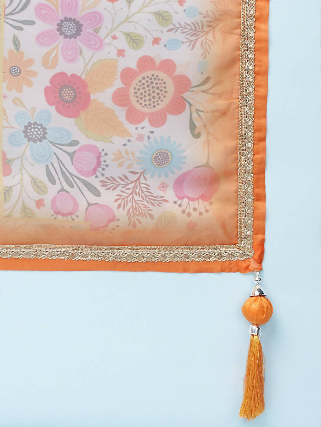 House of Panchhi Orange Organza Floral Printed Lehenga choli & Dupatta