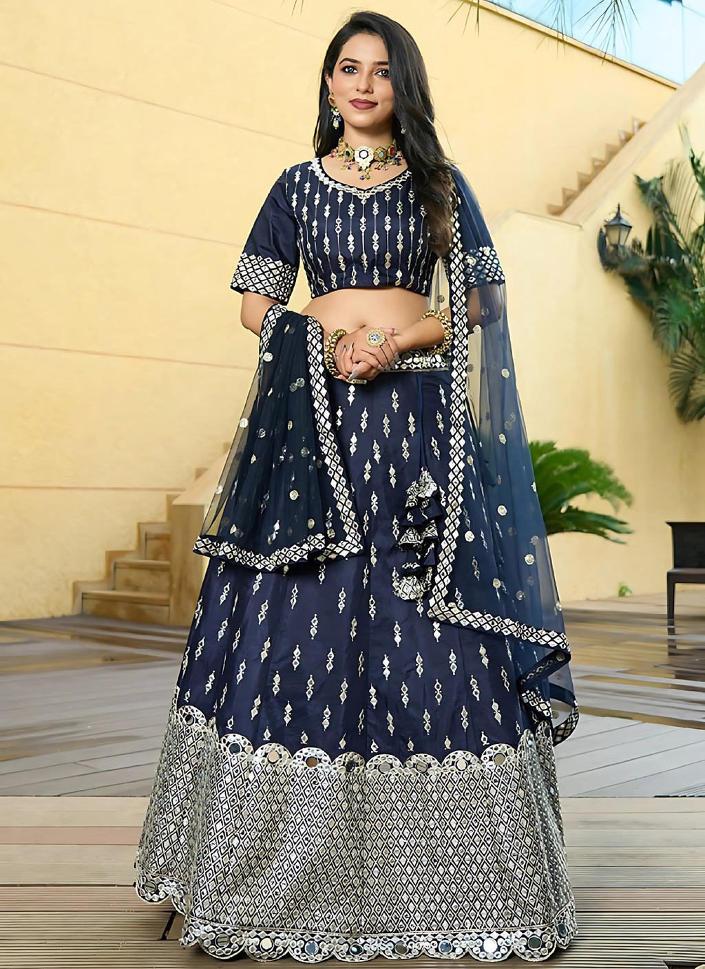 Lehenga Mart Designer Wedding Lehenga Choli For Women - Navy Blue