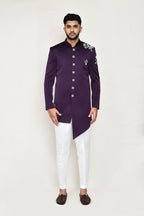 Joban Fashion Purple Colored Polyester Fabric Indo Western With Straight Fir Pant