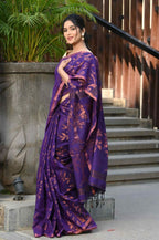 Beatitude Purple Cotton Floral Jamdani Saree