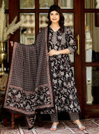 Miravan Women's Embroidered Multi Colour Anarkali Kurta With Palazzo And Dupatta