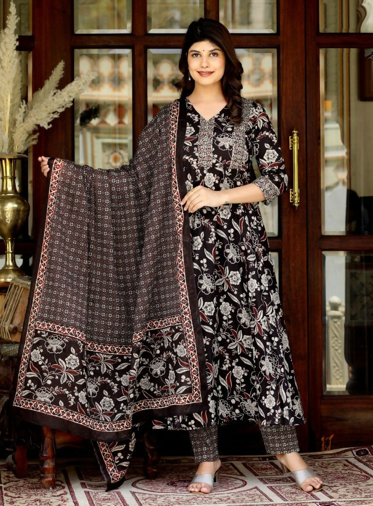 Miravan Women's Embroidered Multi Colour Anarkali Kurta With Palazzo And Dupatta