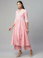 Ahalyaa Womens Pink Pure Cotton Printed Kurta Palazzo Set - Distacart