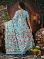 Shree Shyam Fashion Linen Cotton Sky Blue Saree - Distacart