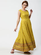 Cheera Women's Mustard Viscose Cotton Long Kalidar Kurta With Jacket