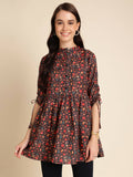 Black Poly Rayon Digital Printed A-line Top - Tarini