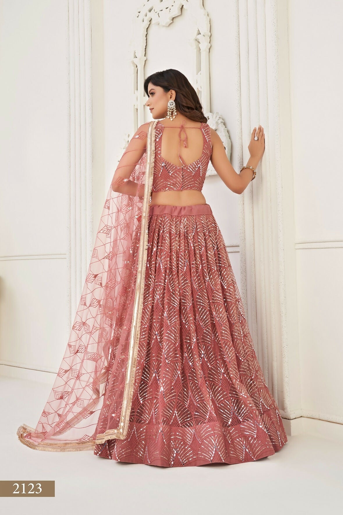 Eilara Glamorous Onion Pink Net With Sequins And Thread Embroidery Real Mirror Work Lehenga Choli For Wedding