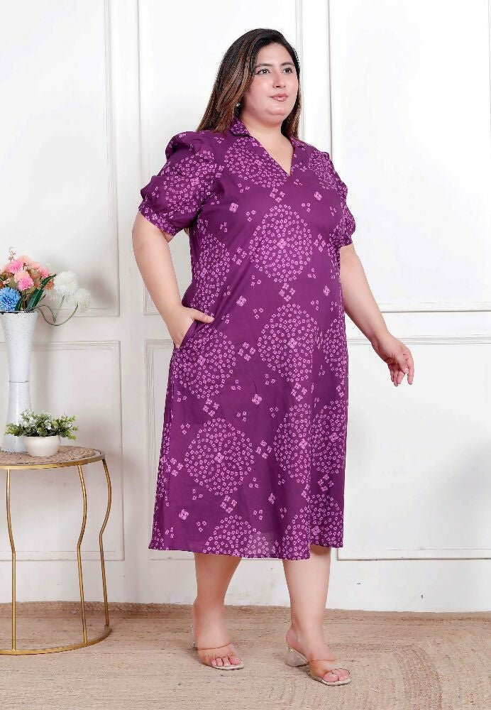 Miravan Plus Size Womens Purple Bandhani Printed A-Line Maxi Dress - Distacart