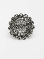 NVR Women's Silver-Toned Floral Shape Adjustable Finger Ring