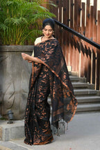 Beatitude Black Cotton Floral Jamdani Saree