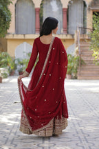 Joban Fashion Maroon Georgette Sequence Embroidery Work Kurta Set - Distacart