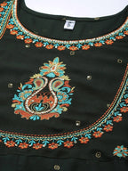 Yufta Women Green & Golden Geometric Print A-Line Maxi Dress with Embroidery Detail