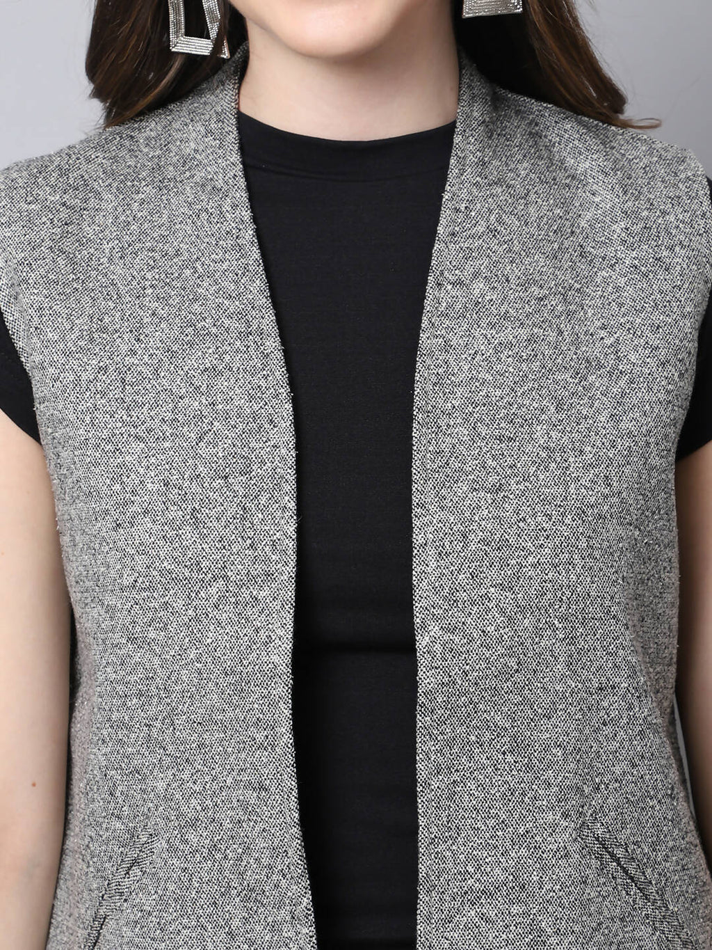 Even Apparels Grey Pure Wool Open Front Women's Waistcoat - Distacart