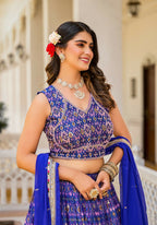 Wedding Partywear Royal Blue Slim Georgette Lehengha Choli With Dupata - Agnidhara