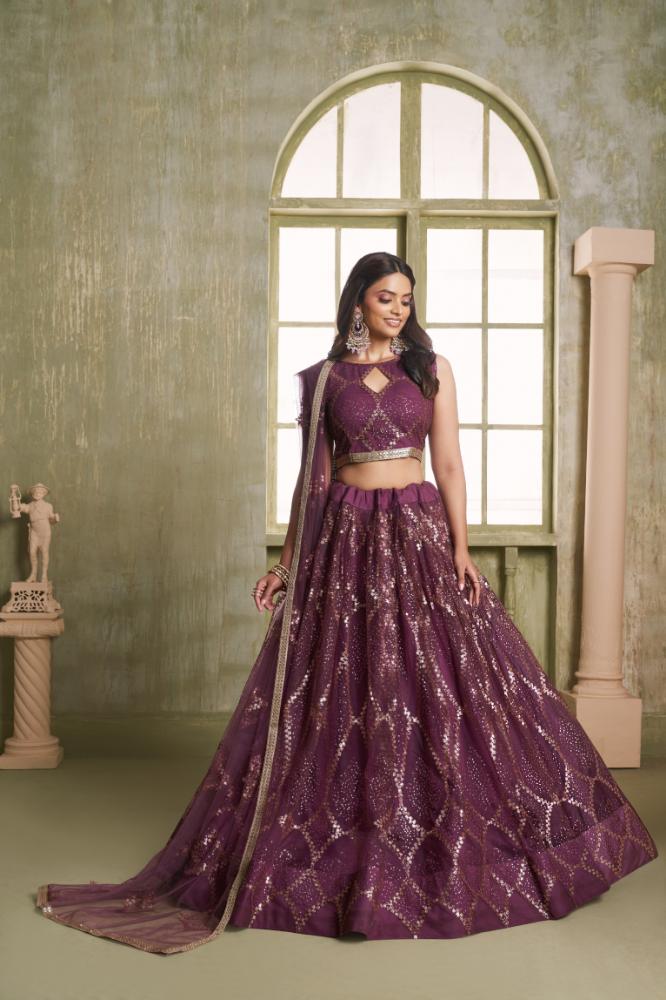 Aastha Fashion Wine Butterfly Net Tone To Tone Cotton Thread Work And Sequence Work Embroidery Wedding Wear Lehenga Choli - Distacart