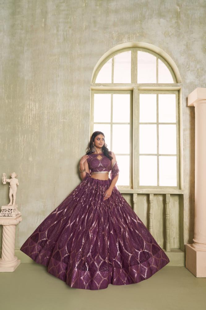 Aastha Fashion Wine Butterfly Net Tone To Tone Cotton Thread Work And Sequence Work Embroidery Wedding Wear Lehenga Choli - Distacart