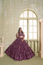 Aastha Fashion Wine Butterfly Net Tone To Tone Cotton Thread Work And Sequence Work Embroidery Wedding Wear Lehenga Choli - Distacart