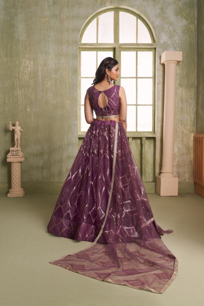 Aastha Fashion Wine Butterfly Net Tone To Tone Cotton Thread Work And Sequence Work Embroidery Wedding Wear Lehenga Choli - Distacart