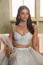 Aastha Fashion Light Gray Butterfly Net Tone To Tone Cotton Thread Work And Sequence Work Embroidery Wedding Wear Lehenga Choli - Distacart