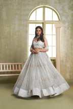 Aastha Fashion Light Gray Butterfly Net Tone To Tone Cotton Thread Work And Sequence Work Embroidery Wedding Wear Lehenga Choli - Distacart