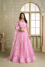 Aastha Fashion Pink Butterfly Net Tone To Tone Cotton Thread Work And Sequence Work Embroidery Wedding Wear Lehenga Choli - Distacart