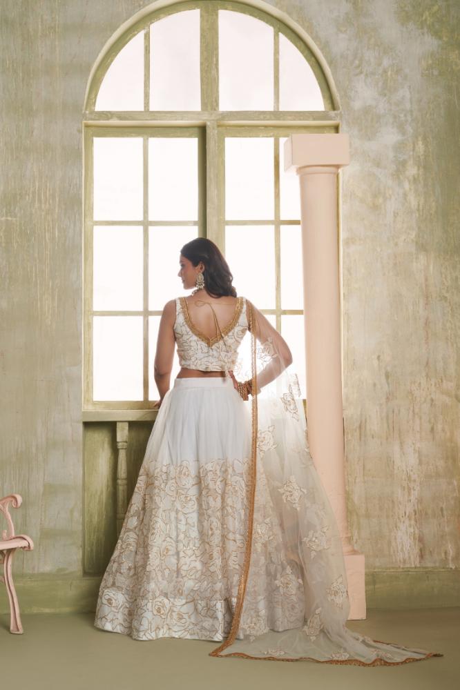 Aastha Fashion White Butterfly Net White Cotton Thread Work And Sequence Work Embroidery Wedding Wear Lehenga Choli - Distacart