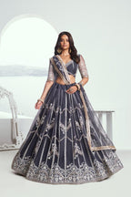 Aastha Fashion Dark Gray Butterfly Net White Cotton Thread Work And Sequence Work Embroidery Wedding Wear Lehenga Choli - Distacart