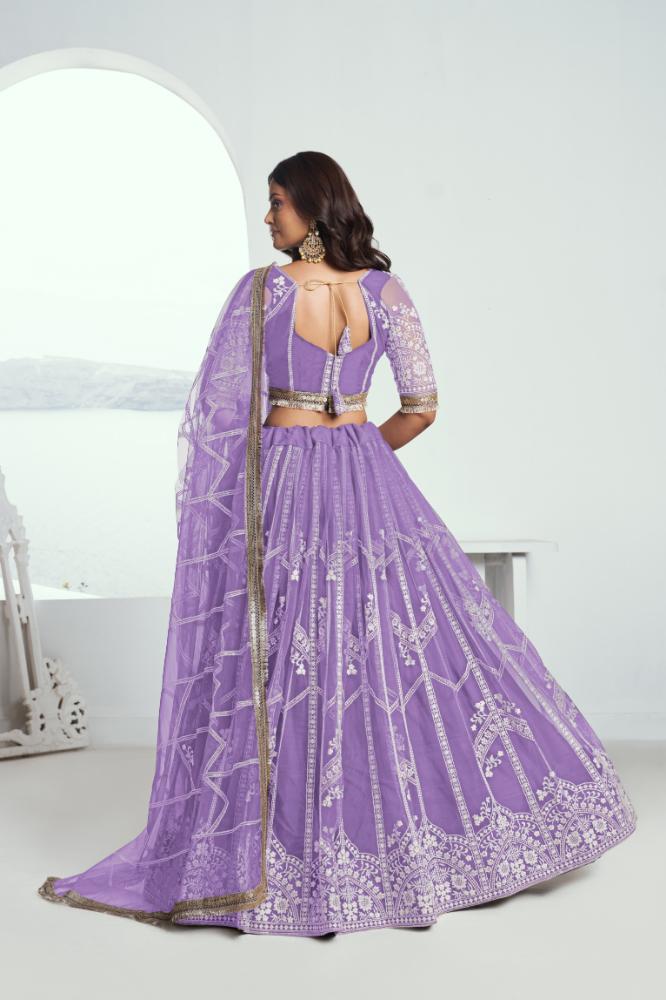 Aastha Fashion Lavender Butterfly Net White Cotton Thread Work And Sequence Work Embroidery Wedding Wear Lehenga Choli - Distacart