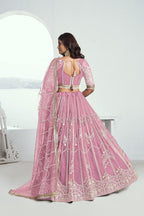 Aastha Fashion Pink Butterfly Net White Cotton Thread Work And Sequence Work Embroidery Wedding Wear Lehenga Choli - Distacart