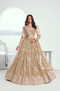 Aastha Fashion Chiku(Beige) Butterfly Net White Cotton Thread Work And Sequence Work Embroidery Wedding Wear Lehenga Choli - Distacart