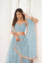 Aastha Fashion Sky Blue Butterfly Net Tone To Tone Cotton Thread Work With Sequence Work Embroidery Wedding Wear Lehenga Choli - Distacart