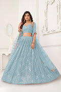 Aastha Fashion Sky Blue Butterfly Net Tone To Tone Cotton Thread Work With Sequence Work Embroidery Wedding Wear Lehenga Choli - Distacart