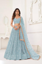 Aastha Fashion Sky Blue Butterfly Net Tone To Tone Cotton Thread Work With Sequence Work Embroidery Wedding Wear Lehenga Choli - Distacart