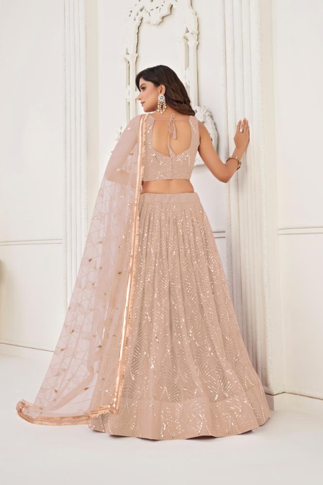 Aastha Fashion Peach Butterfly Net Tone To Tone Cotton Thread Work With Sequence Work Embroidery Wedding Wear Lehenga Choli - Distacart