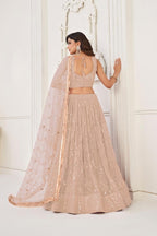 Aastha Fashion Peach Butterfly Net Tone To Tone Cotton Thread Work With Sequence Work Embroidery Wedding Wear Lehenga Choli - Distacart