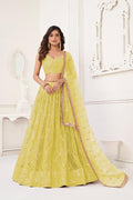 Aastha Fashion Lemon Yellow Butterfly Net Tone To Tone Cotton Thread Work With Sequence Work Embroidery Wedding Wear Lehenga Choli - Distacart