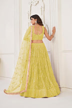 Aastha Fashion Lemon Yellow Butterfly Net Tone To Tone Cotton Thread Work With Sequence Work Embroidery Wedding Wear Lehenga Choli - Distacart