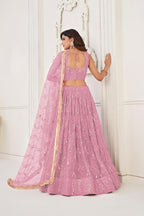 Aastha Fashion Dusty Pink Butterfly Net Tone To Tone Cotton Thread Work With Sequence Work Embroidery Wedding Wear Lehenga Choli - Distacart