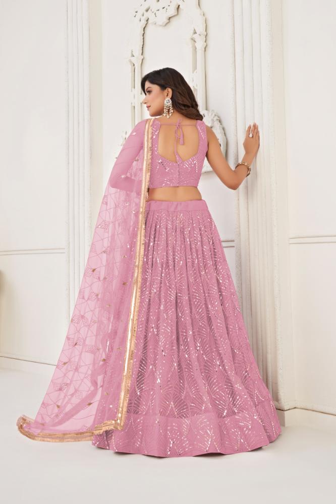 Aastha Fashion Dusty Pink Butterfly Net Tone To Tone Cotton Thread Work With Sequence Work Embroidery Wedding Wear Lehenga Choli - Distacart
