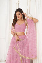 Aastha Fashion Dusty Pink Butterfly Net Tone To Tone Cotton Thread Work With Sequence Work Embroidery Wedding Wear Lehenga Choli - Distacart