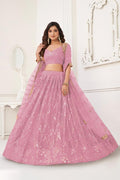 Aastha Fashion Dusty Pink Butterfly Net Tone To Tone Cotton Thread Work With Sequence Work Embroidery Wedding Wear Lehenga Choli - Distacart