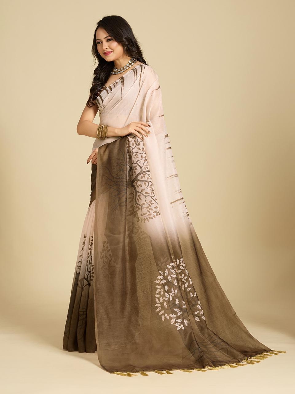 Aastha Fashion Multi Chanderi Cotton Silk Printed Saree - Distacart
