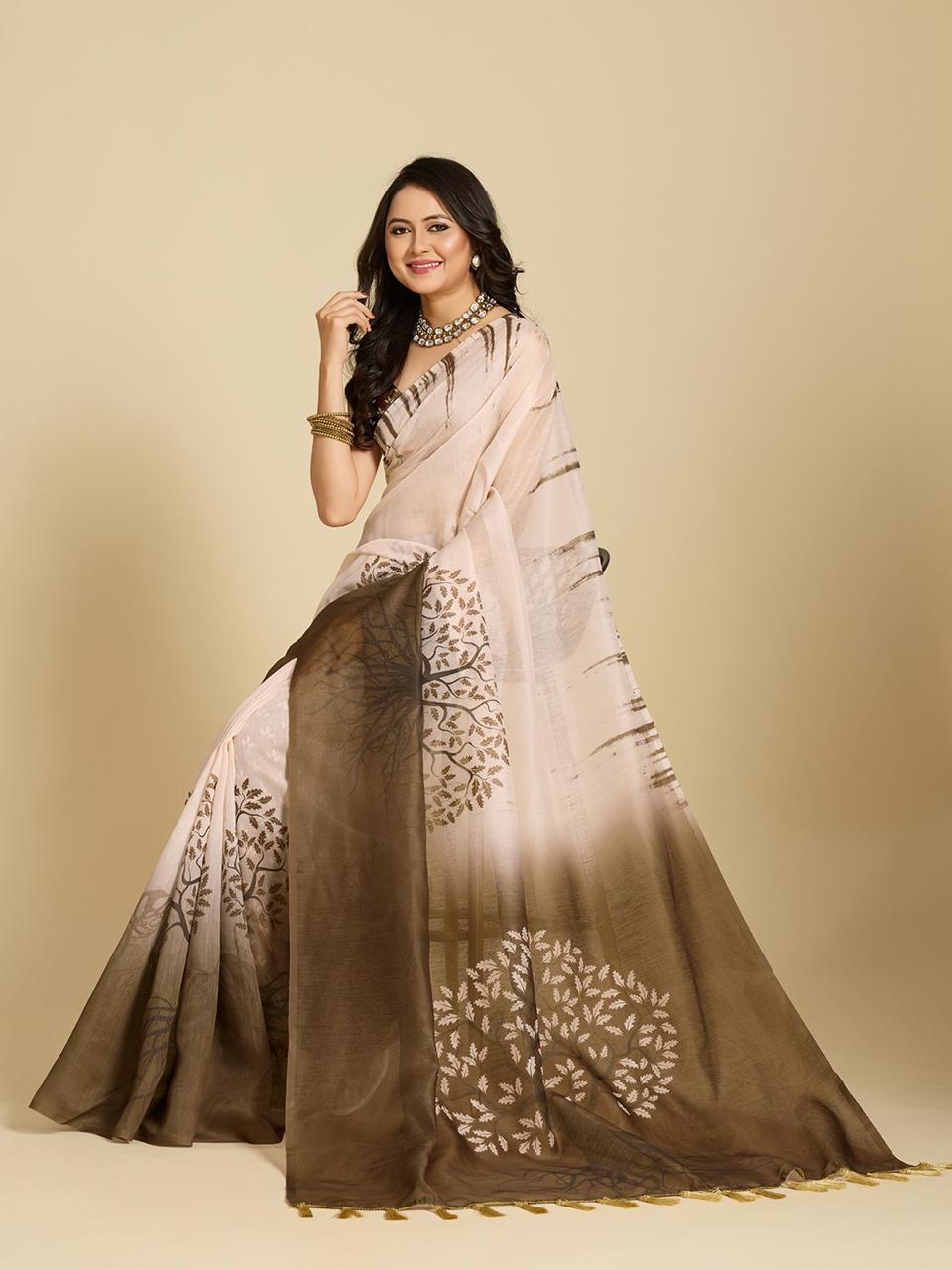 Aastha Fashion Multi Chanderi Cotton Silk Printed Saree - Distacart