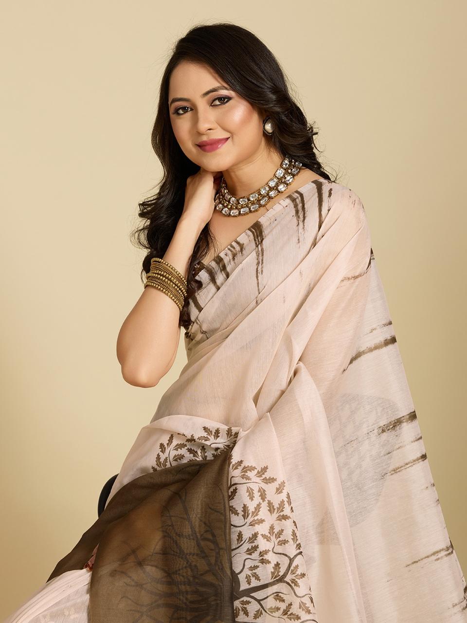 Aastha Fashion Multi Chanderi Cotton Silk Printed Saree - Distacart