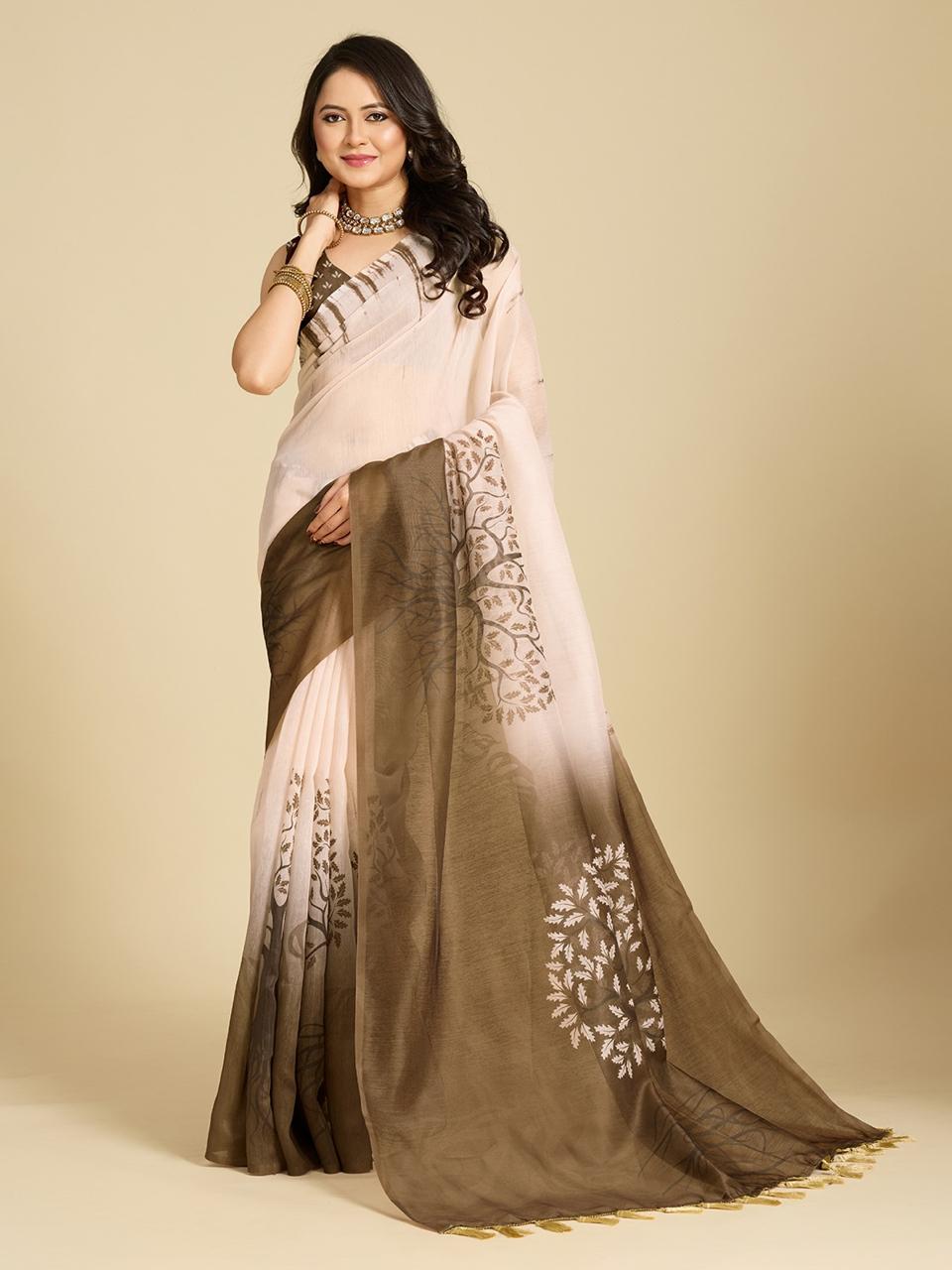 Aastha Fashion Multi Chanderi Cotton Silk Printed Saree - Distacart