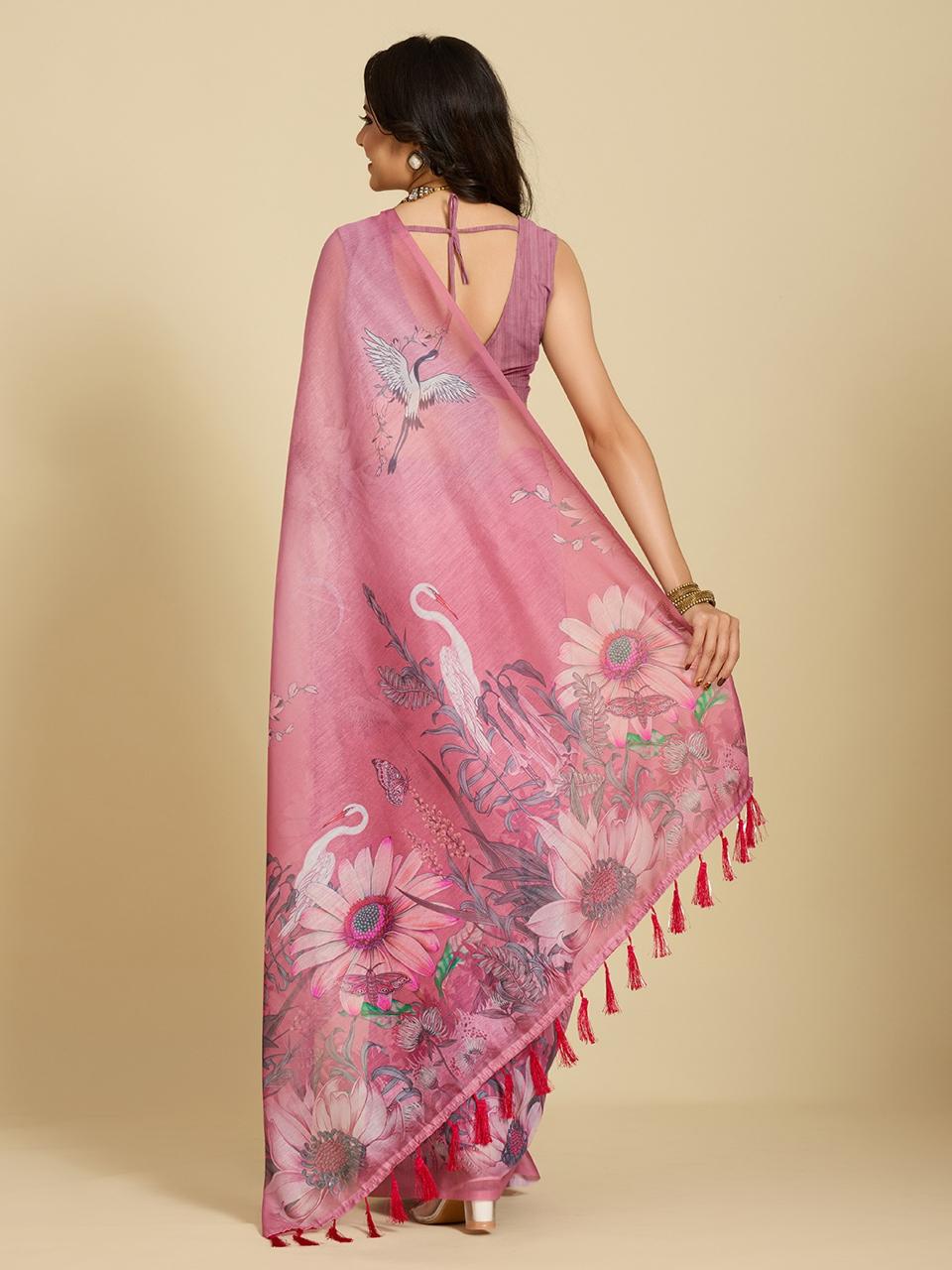 Aastha Fashion Pink Chanderi Cotton Silk Printed Saree - Distacart