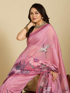 Aastha Fashion Pink Chanderi Cotton Silk Printed Saree - Distacart