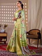 Aastha Fashion Green Soft Lichi Silk Printed Saree - Distacart
