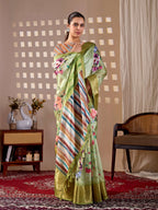 Aastha Fashion Green Soft Lichi Silk Printed Saree - Distacart