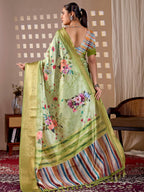 Aastha Fashion Green Soft Lichi Silk Printed Saree - Distacart